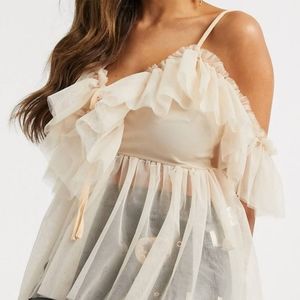 ASOS ruffle Tulle lace top
